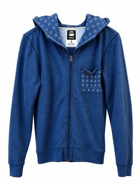 G-Star Blue Zip-Up Hoodie with Patterned Hood and Pocket